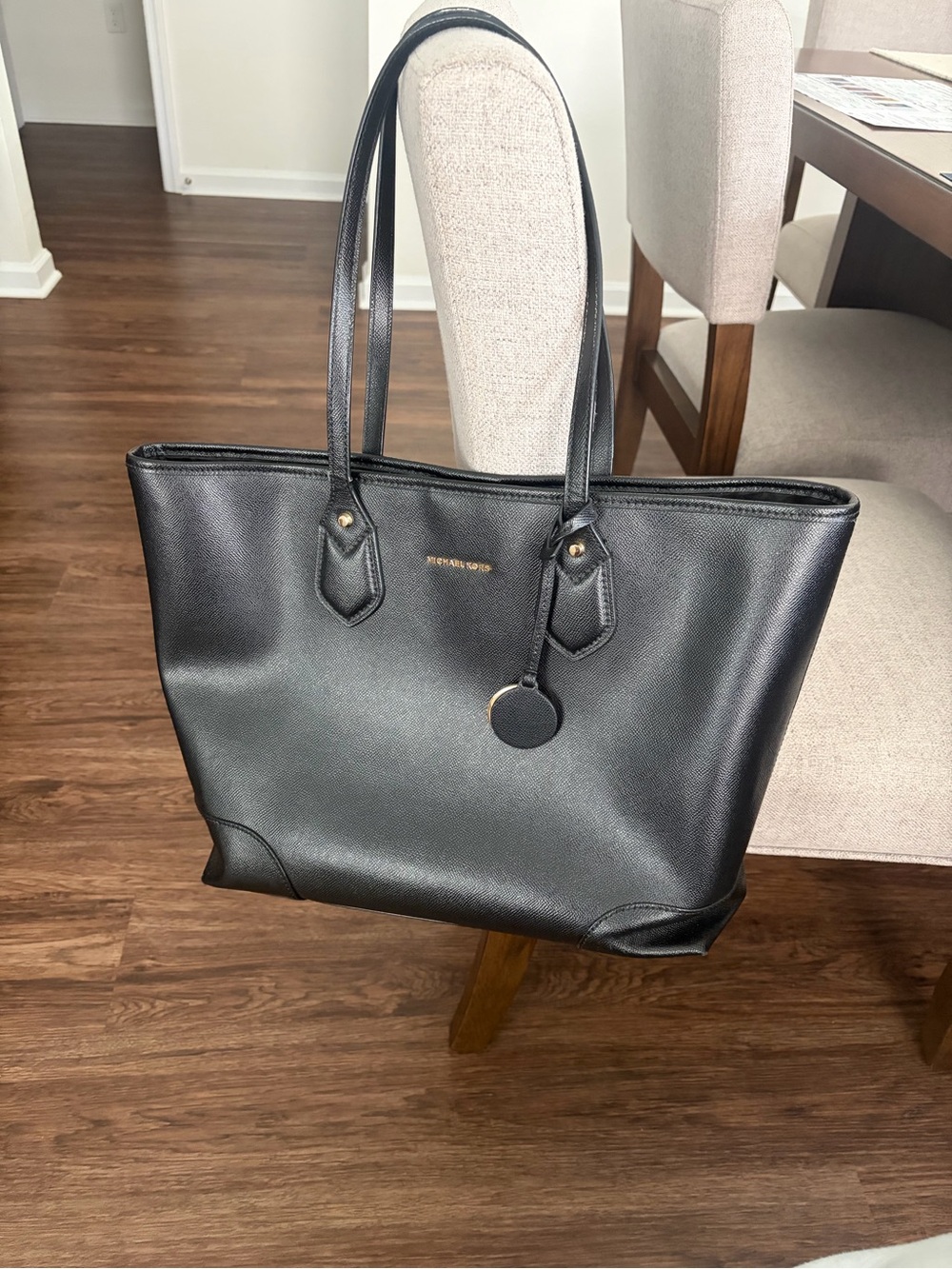 Michael Kors Black Saffiano Leather Tote with Gold Accent